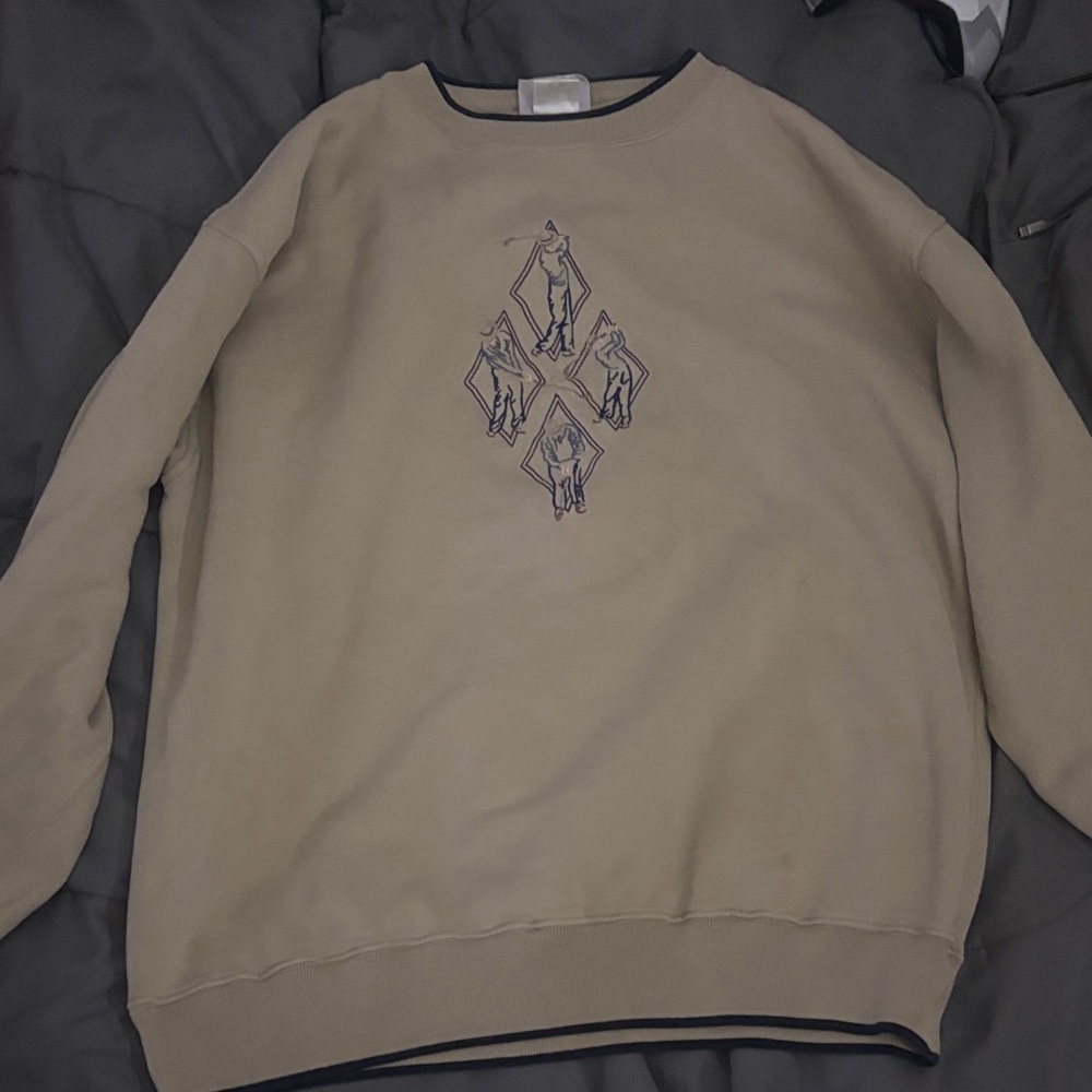Men's Tan Crewneck Sweater with Golf design vintage